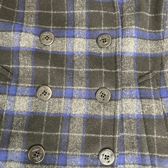 J.Crew Plaid Wool Blend Double Breasted Pea Coat Jacket Blue Gray Size 6 - Picture 5 of 16